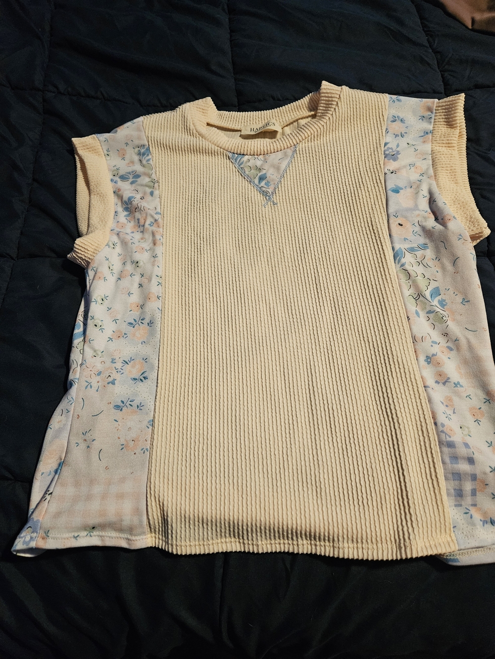 Haptics Holly Harper Womens Large Cream Floral Mixed Media Ribbed Sleeveless Top
